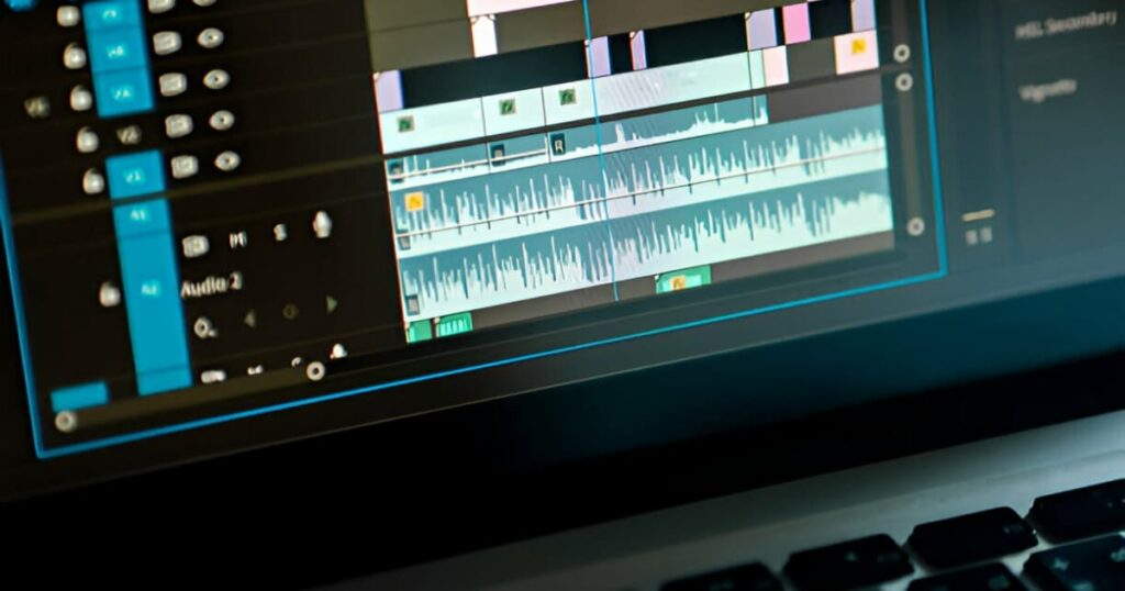 Computadora con programa de edición de video abierto