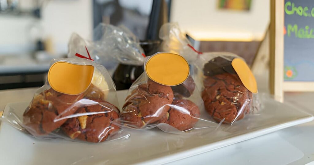 Postres colocados en una bolsa para venderlos