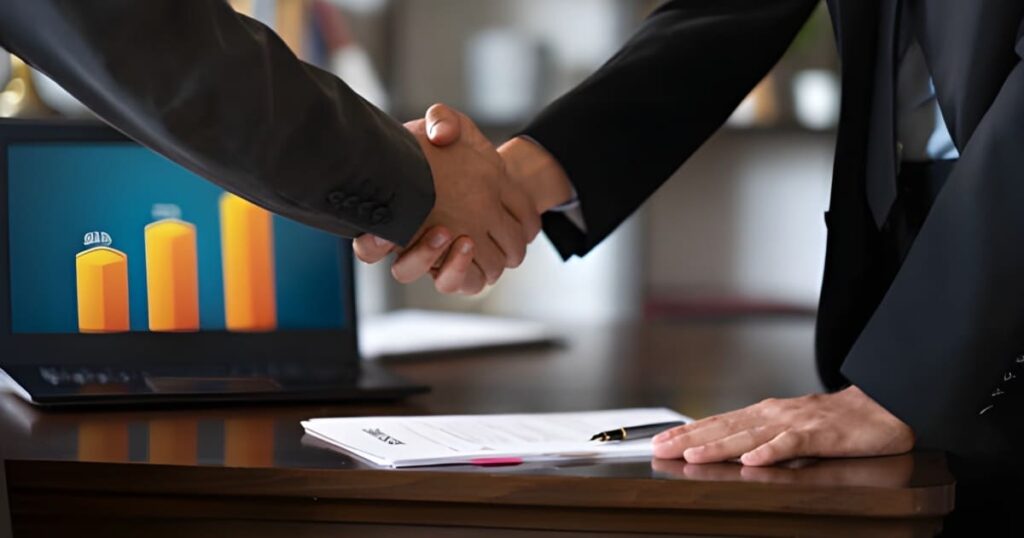 Manos estrechadas de personas con traje