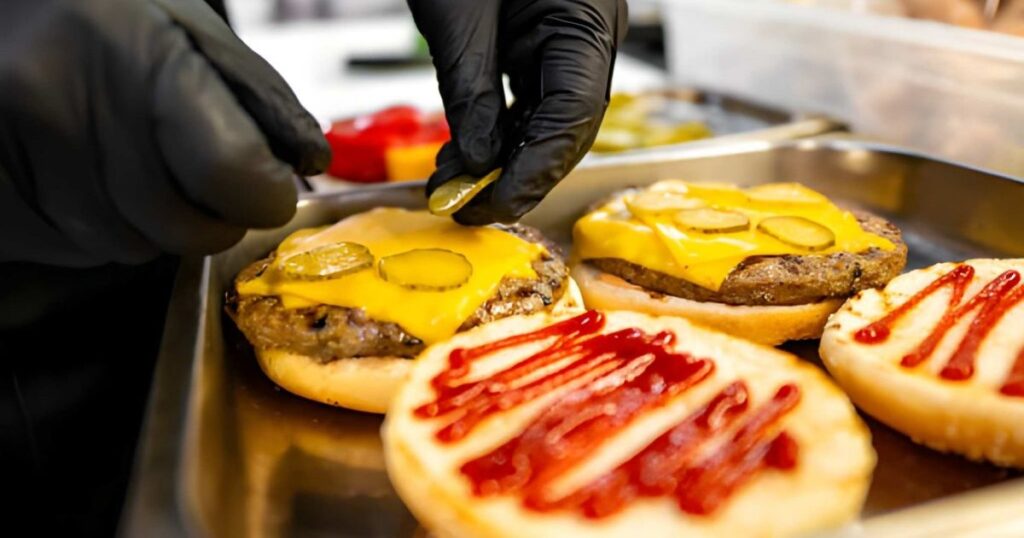 Detalle de preparación de hamburguesas