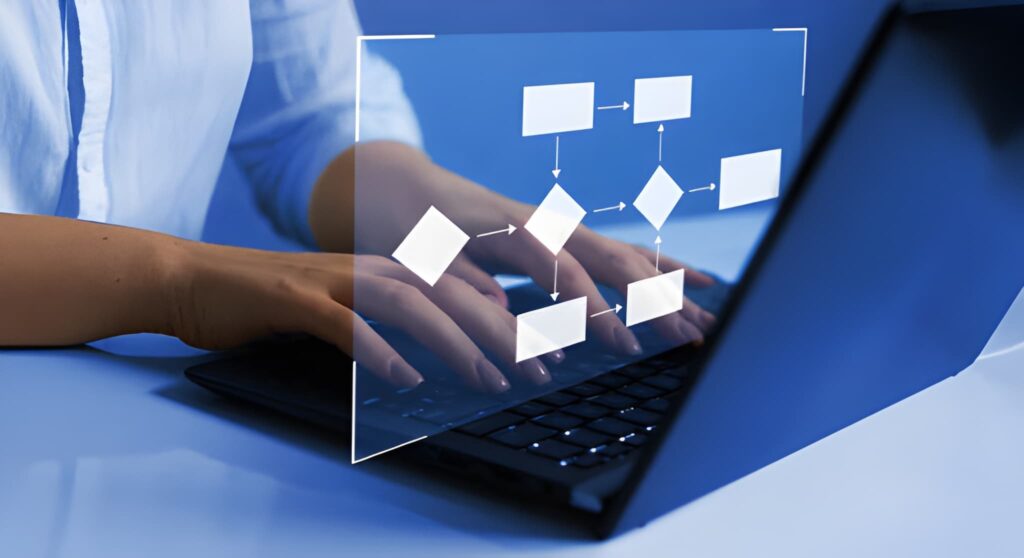 Concepto de mapa mental entre persona y laptop - Diversificación de mercado