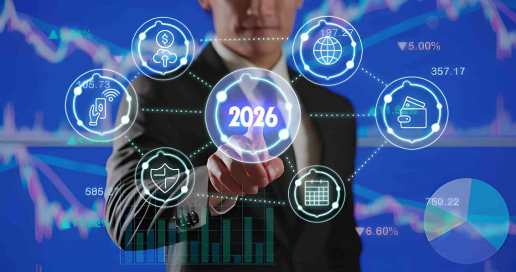 Persona accionando virtualmente el año 2026, su calendario y distintos eventos clave