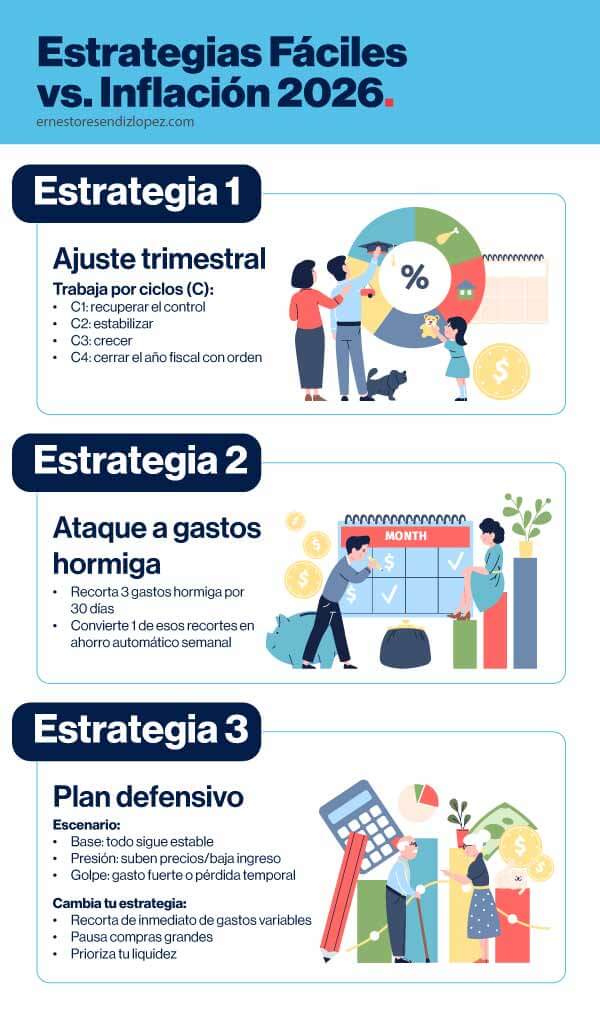 Infografía Estrategias Fáciles vs Inflación 2026