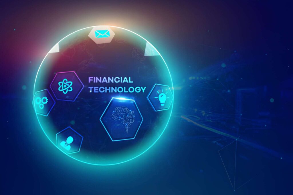 Sector Fintech con íconos en una esfera