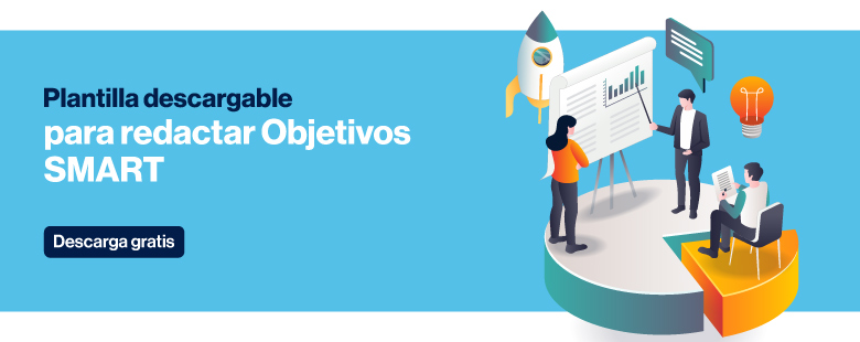 Banner con botón de descarga de la plantilla para redactar objetivos SMART