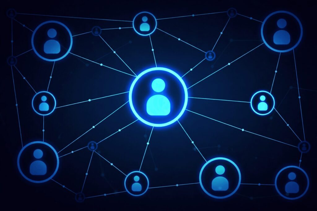 Íconos de líder empresarial y personal conectados