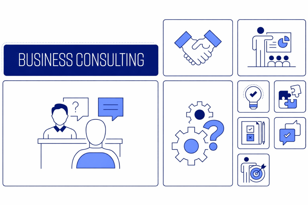 íconos de planteamiento de negocio de consultoría